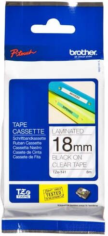Brother Labeltape P-touch TZe-141 standaard 18mm zwart op transparant