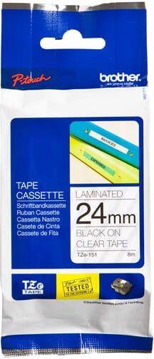 Brother Labeltape P-touch TZe-151 standaard 24mm zwart op transparant