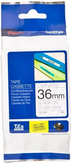 Brother Labeltape P-touch TZe-161 standaard 36mm zwart op transparant
