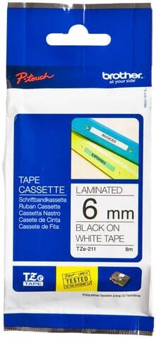 Brother Labeltape P-touch TZe-211 standaard 6mm zwart op wit