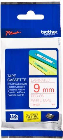 Brother Labeltape P-touch TZe-222 standaard 9mm rood op wit