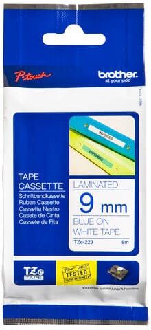 Brother Labeltape P-touch TZe-223 standaard 9mm blauw op wit