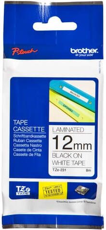 Brother Labeltape P-touch TZe-231 standaard 12mm zwart op wit