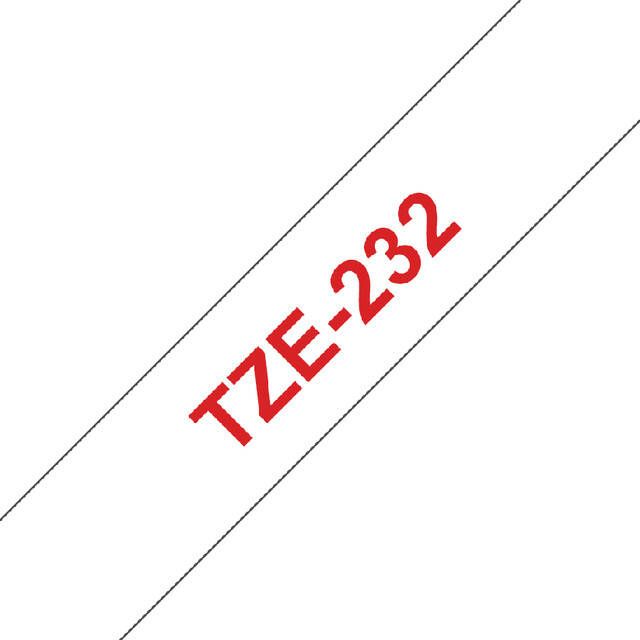 Brother Labeltape P touch TZE 232 12mm rood op wit - Foto 1