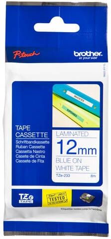 Brother Labeltape P-touch TZe-233 standaard 12mm blauw op wit