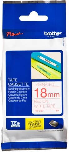 Brother Labeltape P-touch TZe-242 standaard 18mm rood op wit