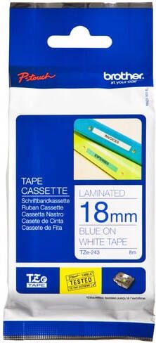 Brother Labeltape P-touch TZe-243 standaard 18mm blauw op wit