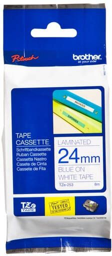 Brother Labeltape P-touch TZe-253 standaard 24mm blauw op wit