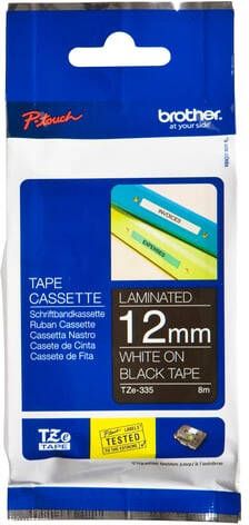 Brother Labeltape P-touch TZe-335 standaard 12mm wit op zwart