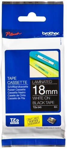 Brother Labeltape P-touch TZe-345 standaard 18mm wit op zwart