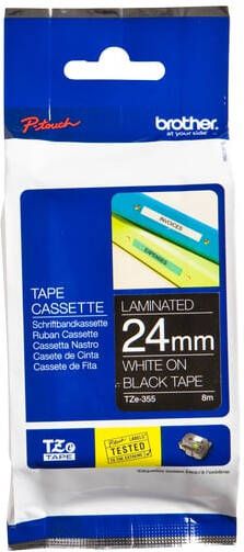 Brother Labeltape P-touch TZe-355 standaard 24mm wit op zwart