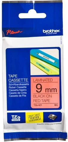 Brother Labeltape P-touch TZe-421 standaard 9mm zwart op rood