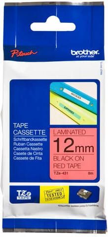 Brother Labeltape P-touch TZe-431 standaard 12mm zwart op rood