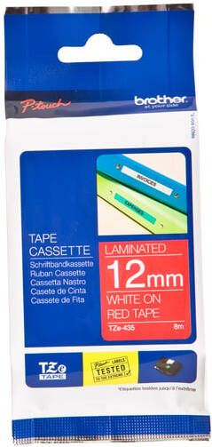 Brother Labeltape P-touch TZe-435 standaard 12mm wit op rood
