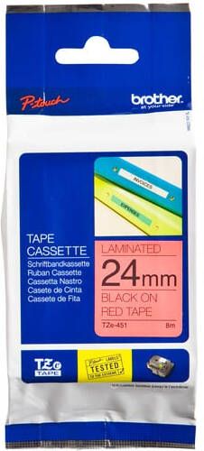 Brother Labeltape P-touch TZe-451 standaard 24mm zwart op rood