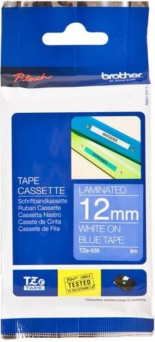 Brother Labeltape P-touch TZe-535 standaard 12mm wit op blauw