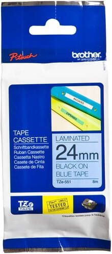 Brother Labeltape P-touch TZe-551 standaard 24mm zwart op blauw