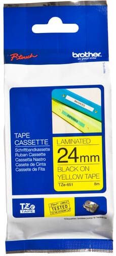 Brother Labeltape P-touch TZe-651 standaard 24mm zwart op geel