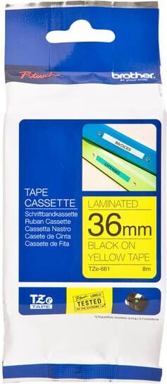 Brother Labeltape P-touch TZe-661 standaard 36mm zwart op geel