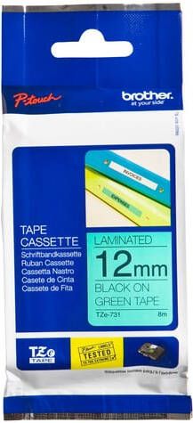Brother Labeltape P-touch TZe-731 standaard 12mm zwart op groen