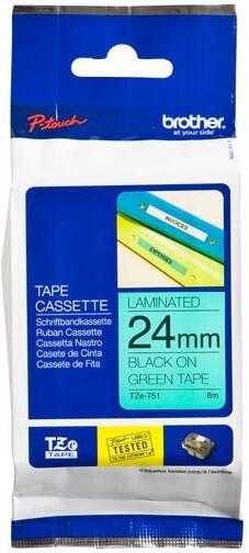 Brother Labeltape P-touch TZe-751 standaard 24mm zwart op groen