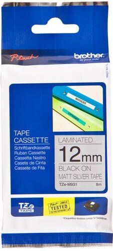 Brother Labeltape P-touch TZe-M931 metallic 12mm zwart op zilver