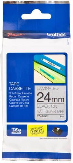 Brother Labeltape P-touch TZe-M951 metallic 24mm zwart op zilver