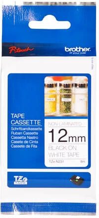 Brother Labeltape P-touch TZe-N231 ongelamineerd 12mm zwart op wit