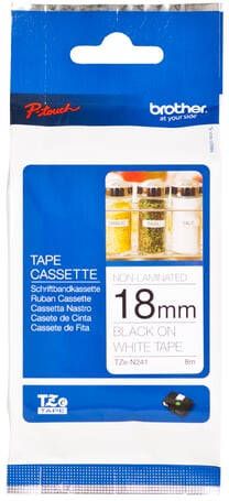 Brother Labeltape P-touch TZe-N241 ongelamineerd 18mm zwart op wit