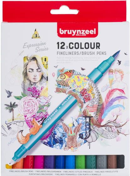Bruynzeel Fineliner Brush pen Creatives set 12 kleuren
