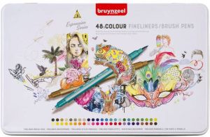 Bruynzeel Fineliner en brushpen etui 48 kleuren