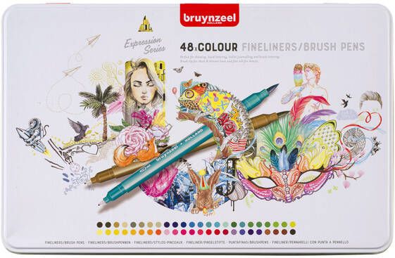 Bruynzeel Fineliner en brushpen etui 48 kleuren