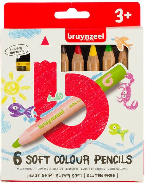 Bruynzeel Kids zachte kleurpotloden set van 6 stuks in geassorteerde kleuren