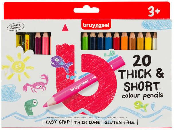Bruynzeel Kids korte dikke kleurpotloden set van 20 stuks in geassorteerde kleuren