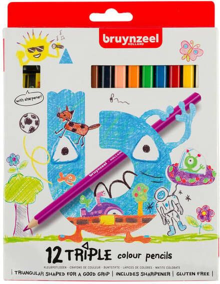 Bruynzeel Kids kleurpotloden Triple blister van 12 geassorteerde kleuren