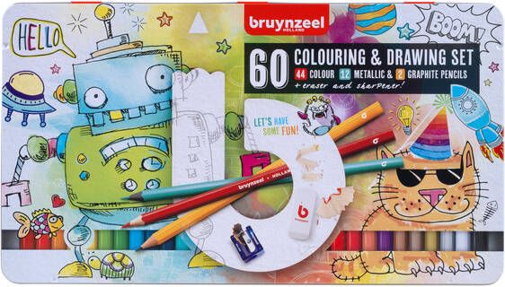 Bruynzeel Teken- en kleurset blikÃƒÂ¡ 60 kleuren assorti