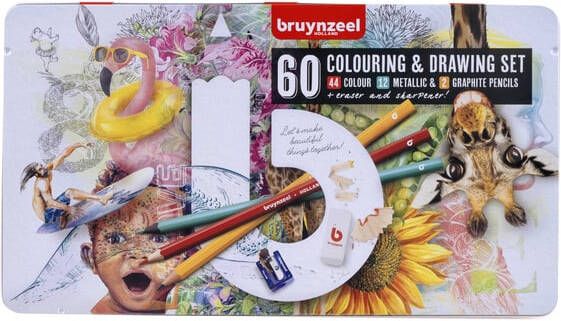 Bruynzeel Tekenset creatieve kunstenaars set Ã  60 stuks assorti