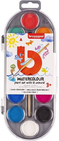 Bruynzeel Kids waterverf set van 12 geassorteerde kleuren in ophangbaar doosje