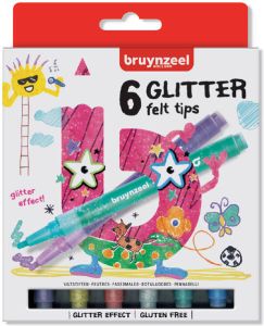 Bruynzeel Kids viltstiften Glitter set van 6 stuks in geassorteerde kleuren