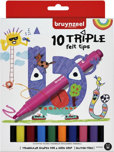 Bruynzeel Kids viltstiften Triple set van 10 stuks in geassorteerde kleuren