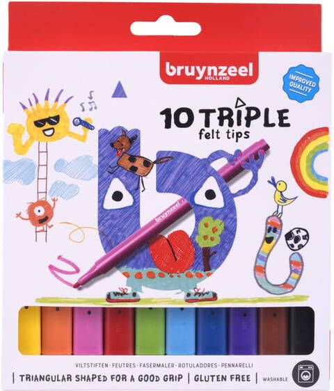 Bruynzeel Kids viltstiften Triple set van 10 stuks in geassorteerde kleuren