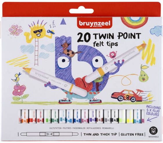 Bruynzeel Kids viltstiften Twin Point set van 20 stuks in geassorteerde kleuren