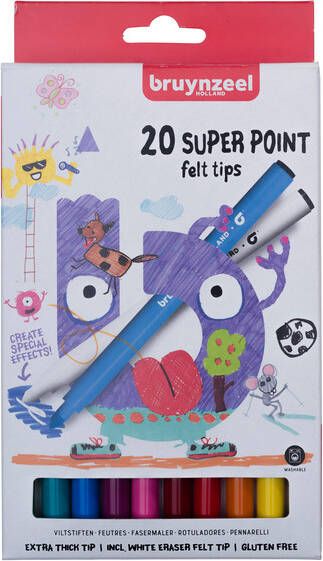 Bruynzeel Kids viltstiften Super Point set van 20 stuks in geassorteerde kleuren