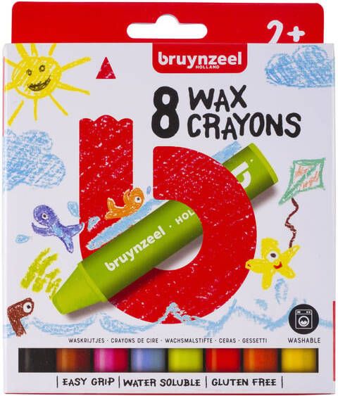 Bruynzeel Kids waskrijt set van 8 stuks in geassorteerde kleuren