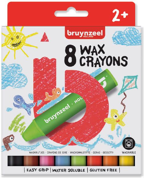 Bruynzeel Kids waskrijt set van 8 stuks in geassorteerde kleuren