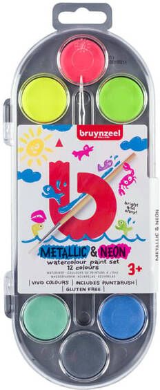 Bruynzeel Waterverf Kids set Ã  12 metallic- en neonkleuren