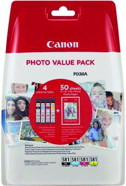 Canon Inktcartridge CLI-581 4 kleuren + 50vel fotopap 10x15cm