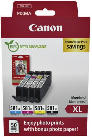 Canon Inktcartridge CLI-581XL 4 kleuren +50vel fotopap10x15cm