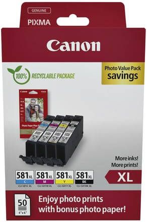 Canon inktcartridge CLI-581 XL 170 520 foto&apos;s OEM 2052C004 4 kleuren + fotopapier
