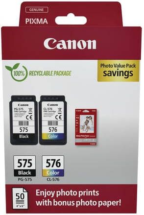Canon photo value pack 1 x PG-575 + 1 x CL-576 100 pagina&apos;s OEM 5438C004 4 kleuren